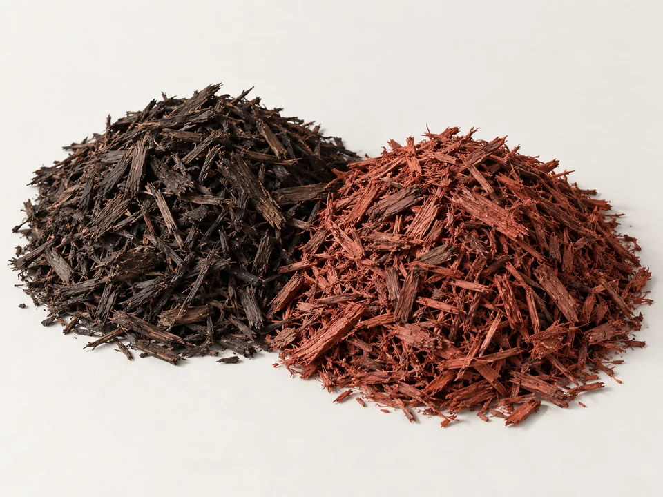 Black and red shredded landscape mulch