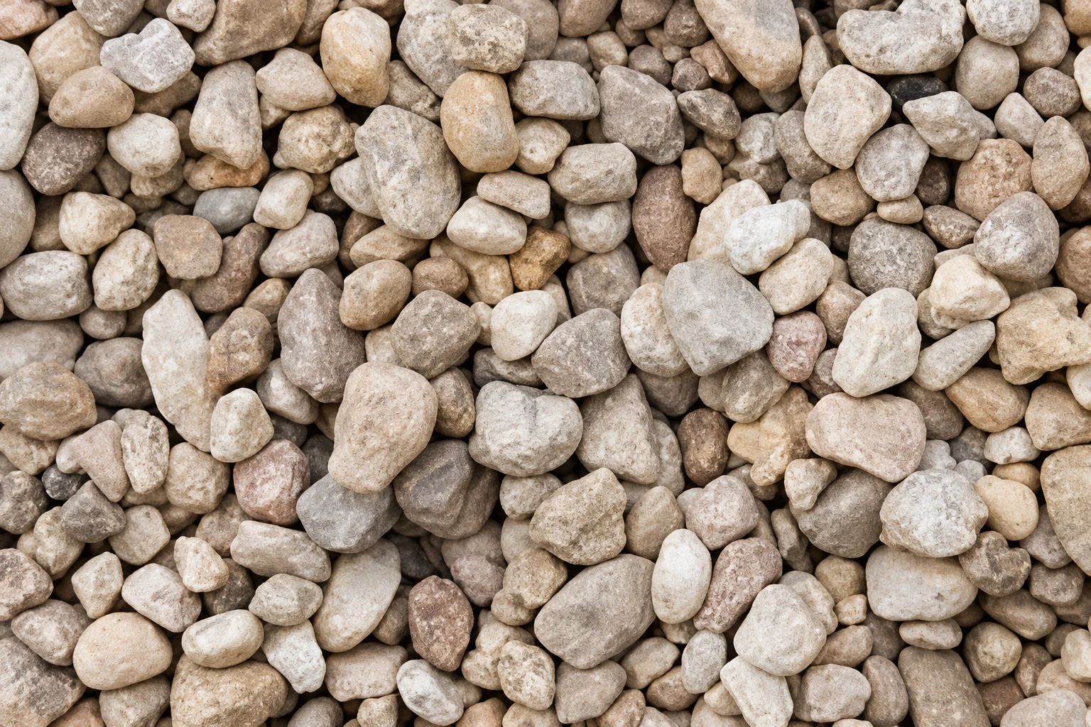 Close-up of loose cream, tan and warm gray Goose Egg landscape stones