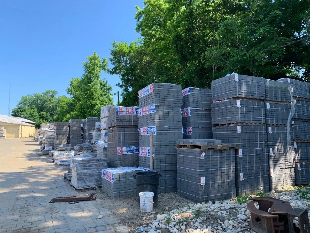 Palletized materials at Paver World’s Freehold yard