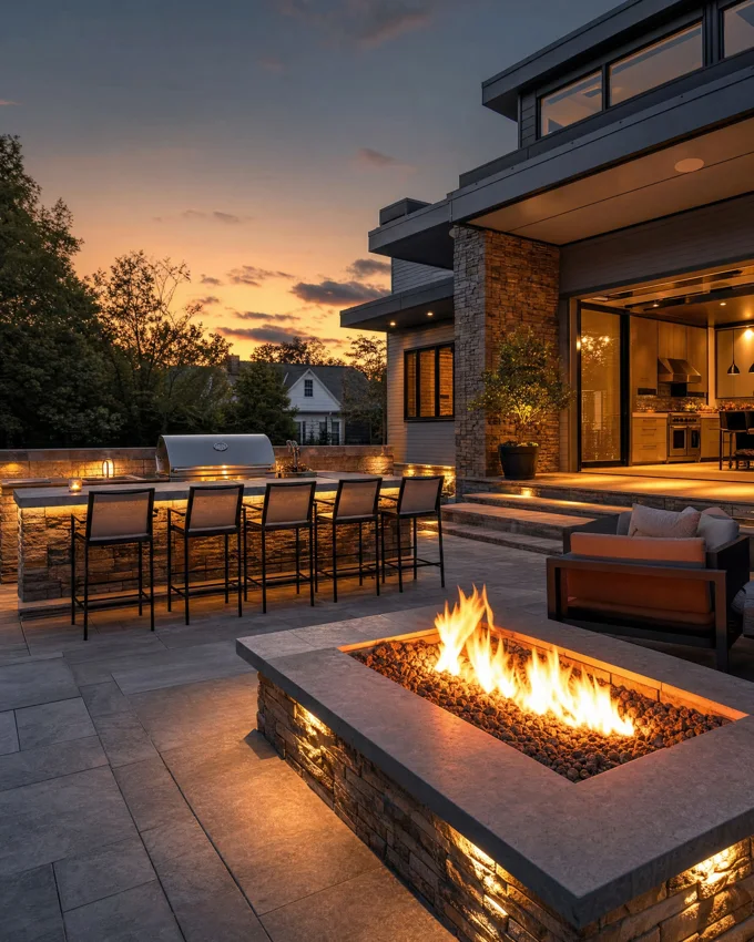 Outdoor kitchen and fire feature