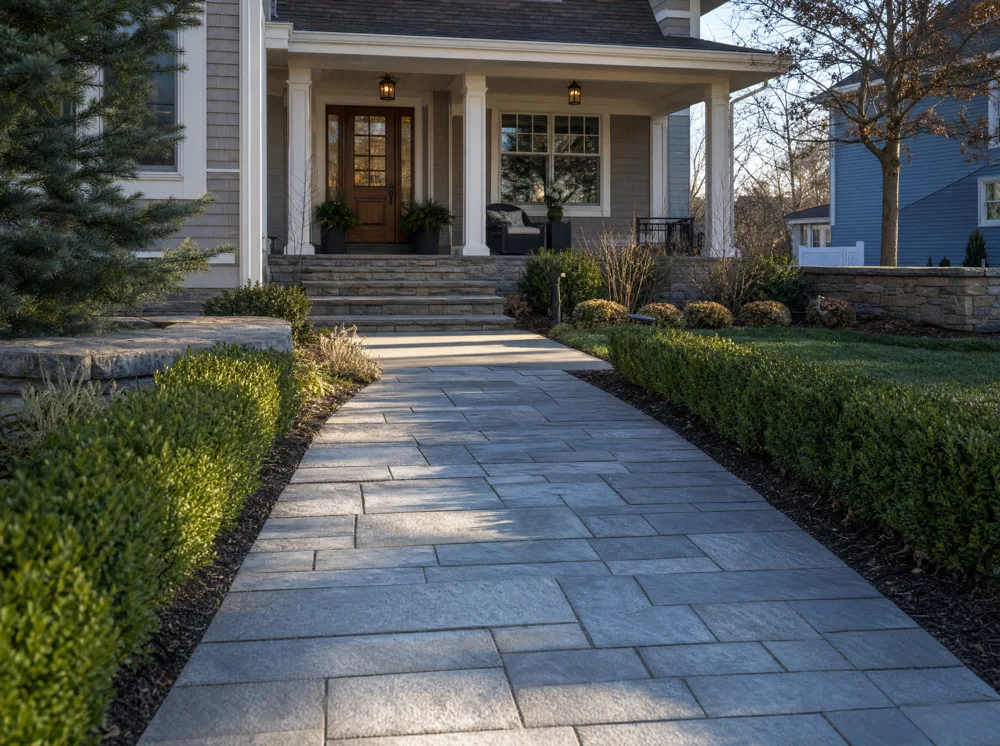 Paved walkway leading to a home