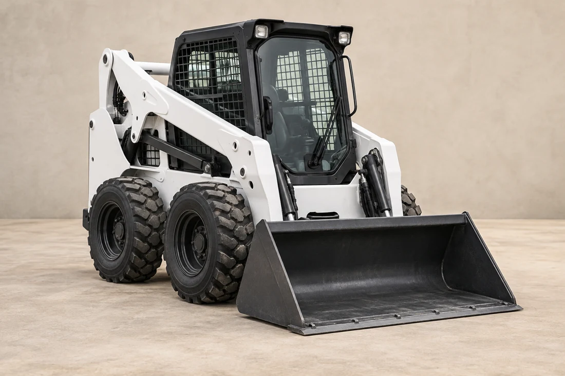 Illustrative skid steers scene, not an actual rental model